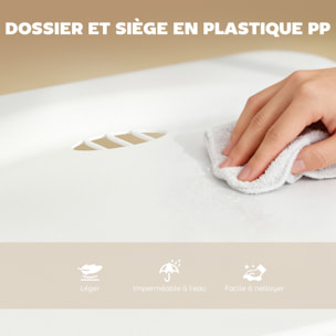 Lot de 6 chaises pliantes grand confort assise concave dossier incurvé fente poignée acier PP blanc