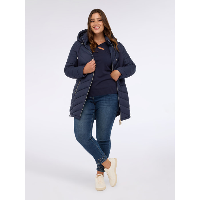 Fiorella Rubino - Plumífero largo acolchado con capucha - Azul