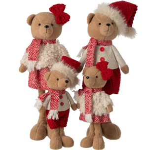 J-Line Ours garçon et fille - polyester - rouge Noël/blanc - large - assortiment de 2