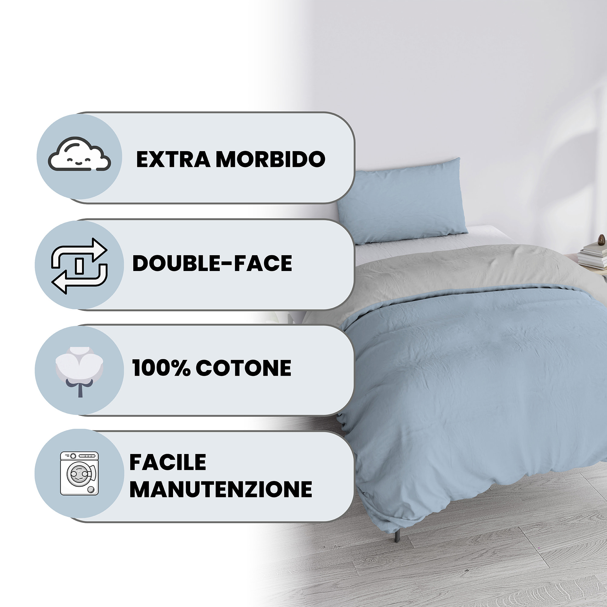 PARURE COPRIPIUMINO NATURAL COLOR SINGOLO - 100% COTONE MADE IN ITALY