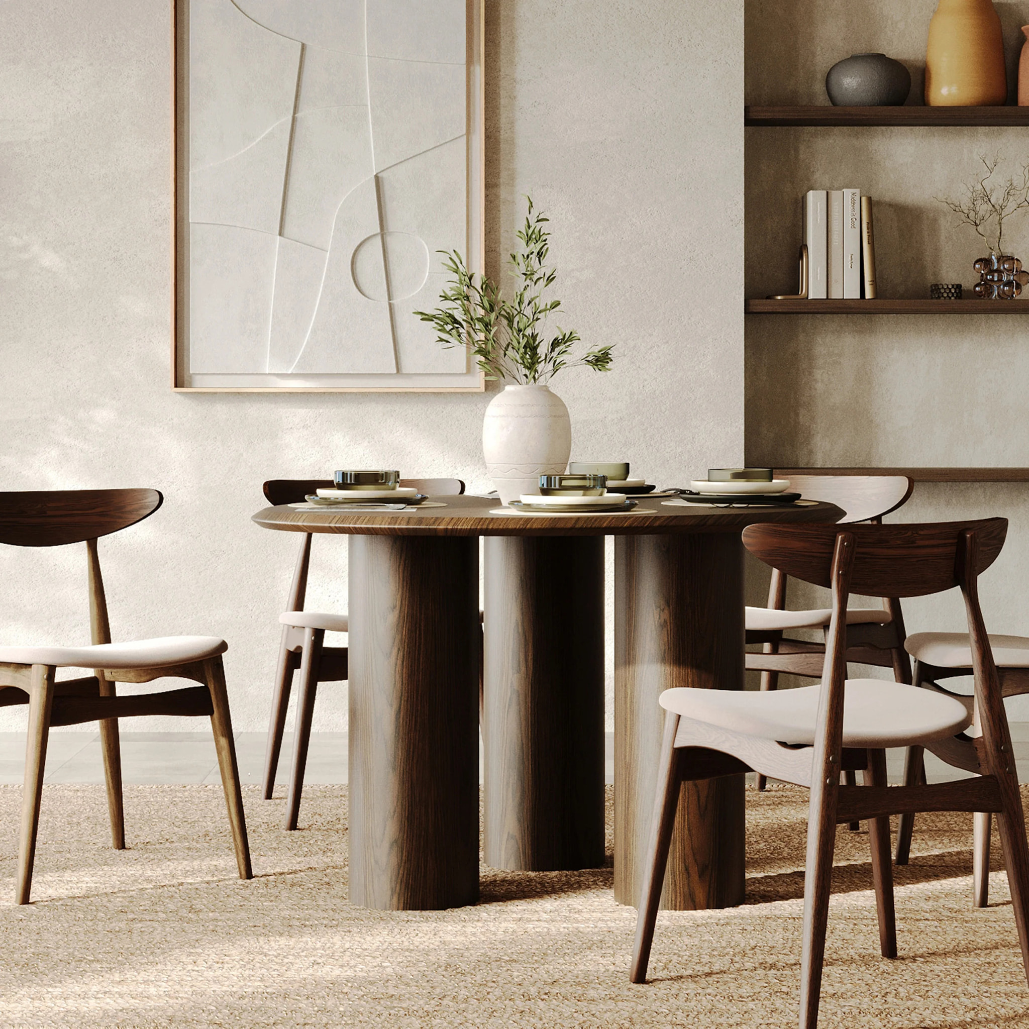 Table organique en placage noyer, 6 personnes - Aya