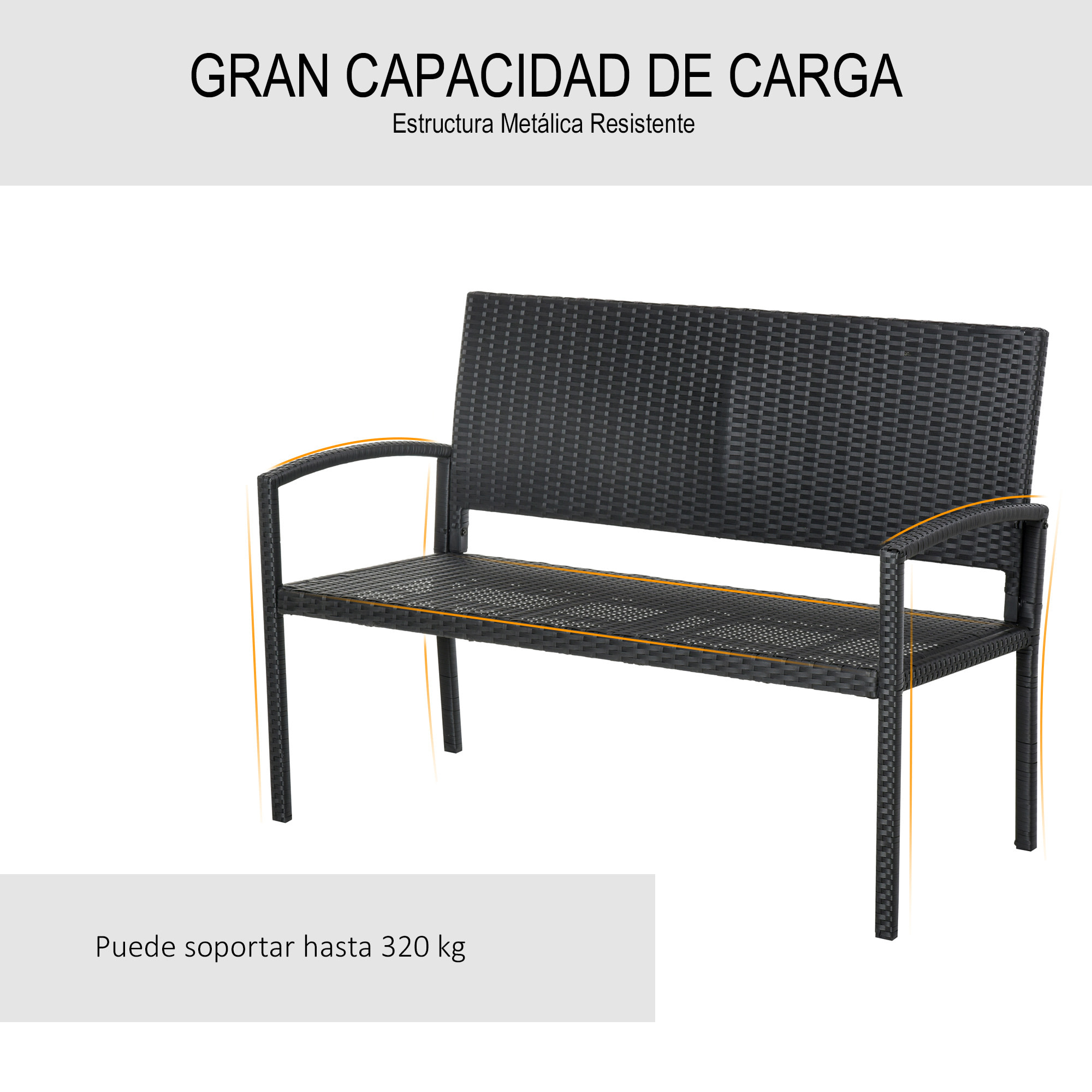 Banco Jardín Lounge Silla 2 Plazas Mueble Exterior Terraza 2 Plazas Carga 320kg