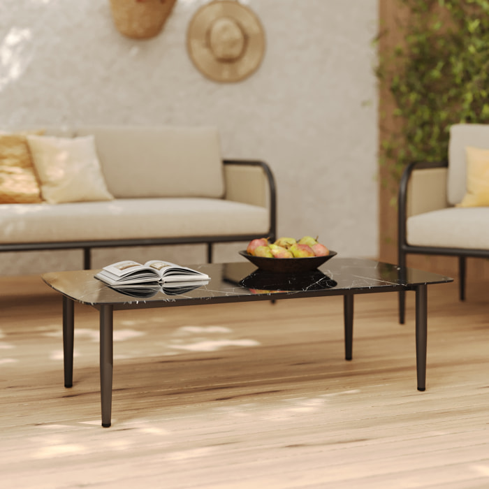 Table basse de jardin en verre effet marbre - Wilo