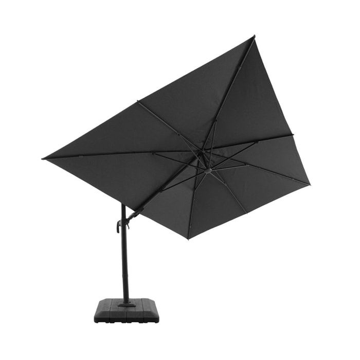 Parasol déporté rectangulaire 3x4m + housse et dalles à lester 98x98cm OMBREA