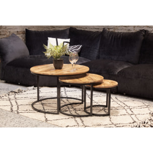 Tables basses rondes gigognes en bois de manguier et pieds métal - FUR
