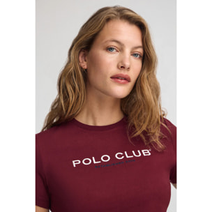 Camiseta granate de manga corta con logo Established 2012 Polo Club