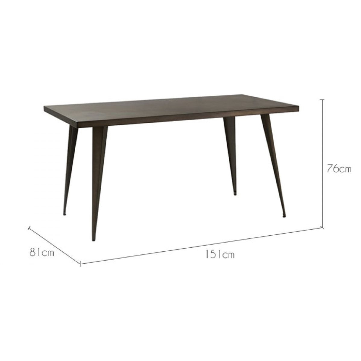 Table rectangulaire 6 personnes en métal gris 150 cm - Indus