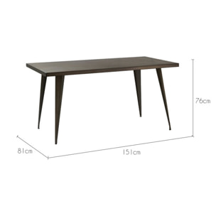 Table rectangulaire 6 personnes en métal gris 150 cm - Indus