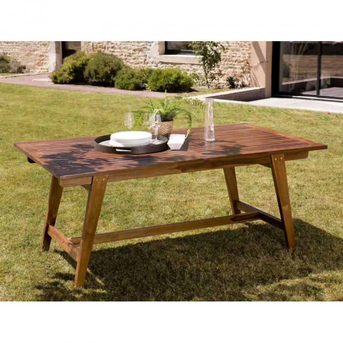 HANNA - Table de jardin 8/10 personnes - rectangulaire scandi extensible 180/240x100cm en bois teck huilé