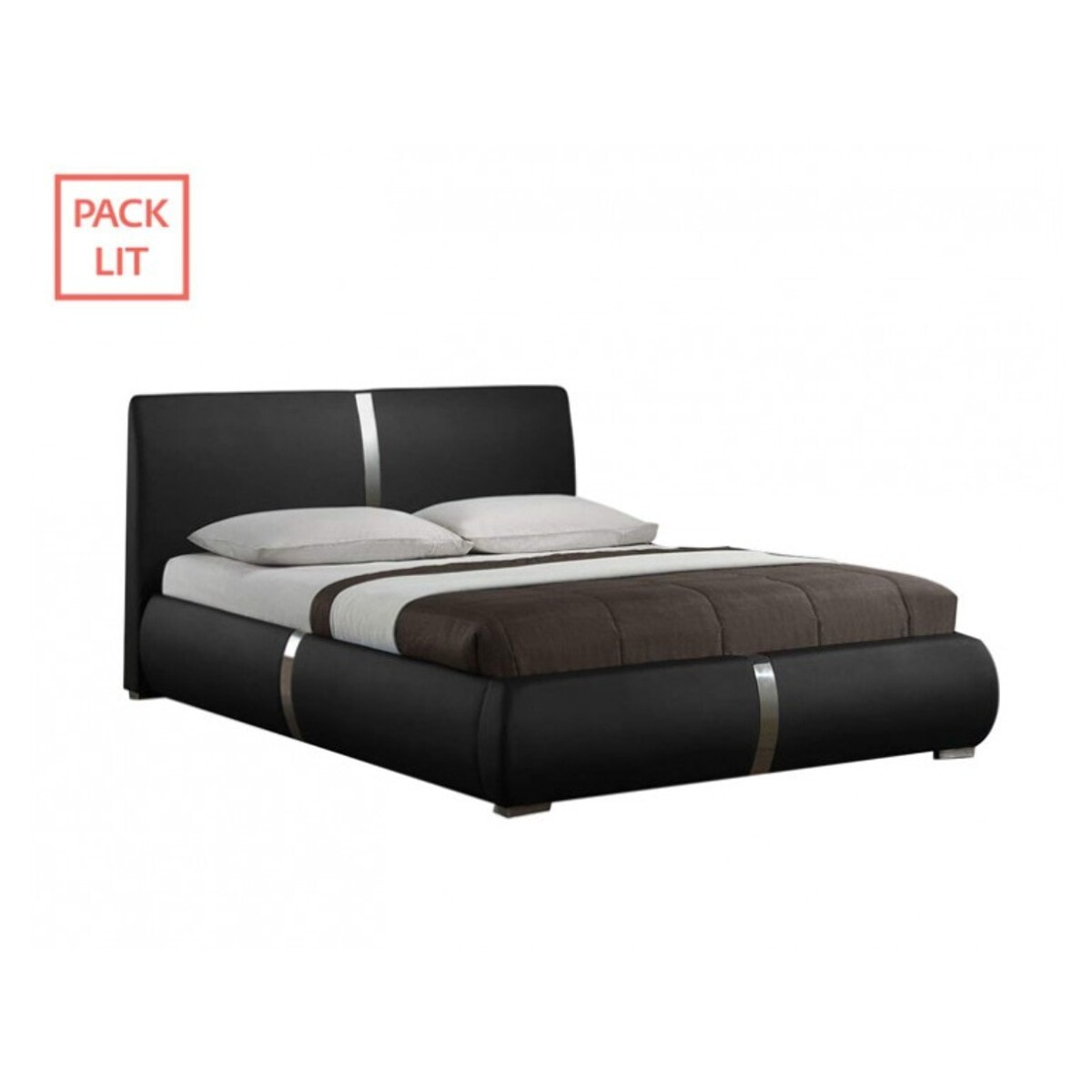Ensemble lit matelas et sommier 160x200 cm simili noir - GESLO