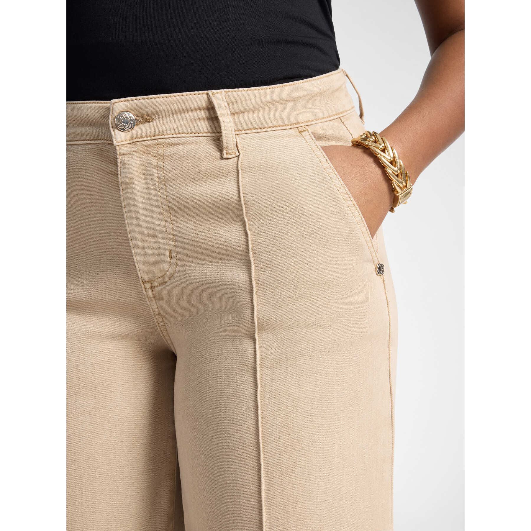 Elena Mirò - Pantalones palazzo cropped de talle alto - Beige