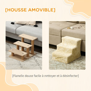Escalier pour chien à 3 marches déhoussable lavable - 46 x 35 x 35 cm - beige