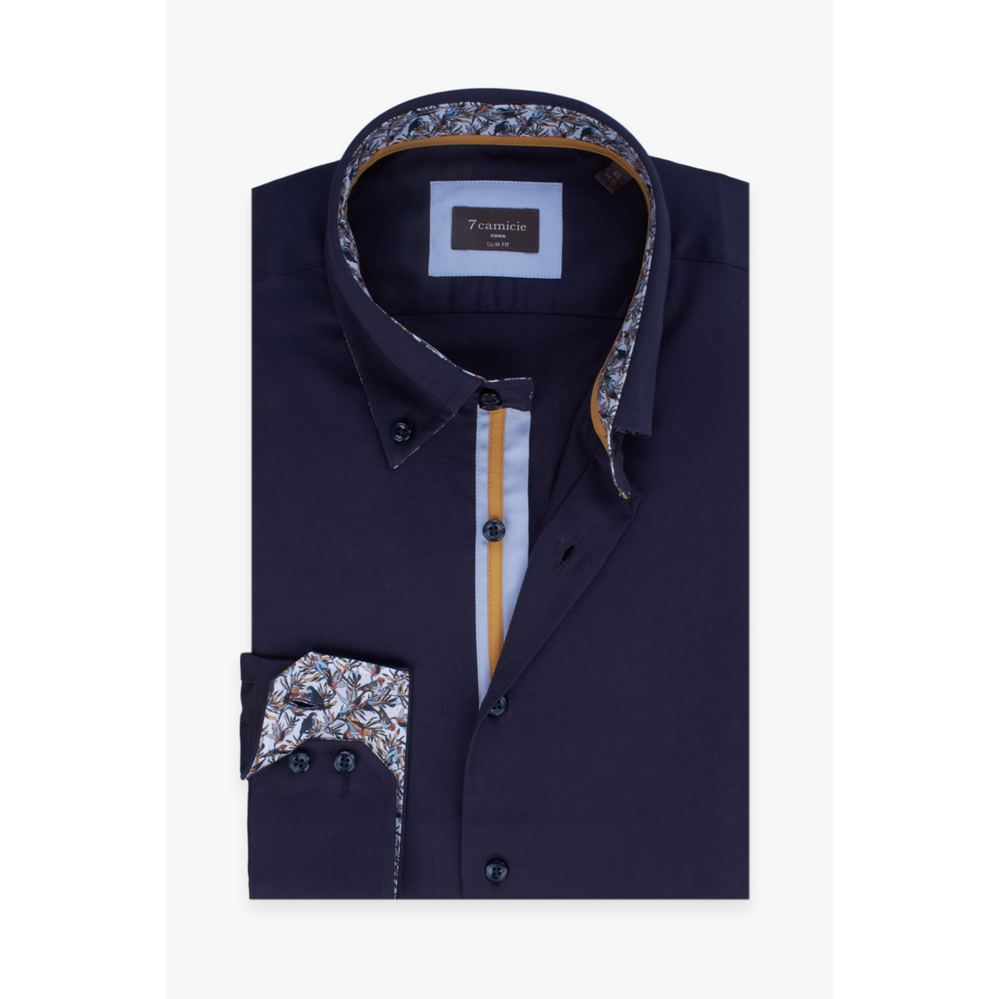 Camicia Uomo 2 Bottoni Button Down Slim Satin Unito Blu