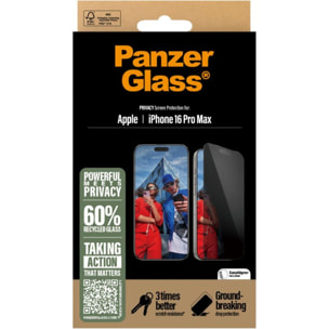 Protège écran PANZERGLASS iPhone 16 Pro Max Privacy verre trempé