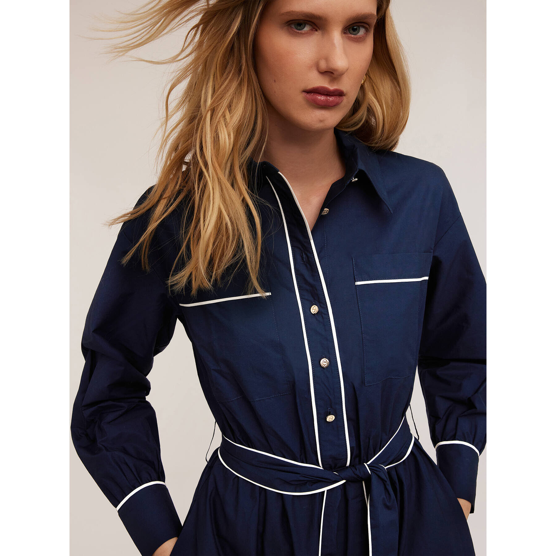 Motivi - Vestido camisero de popelina con perfiles - Azul