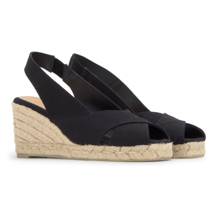 Alpargata destalonada Diana cuña de yute estilo peep toe en algodón