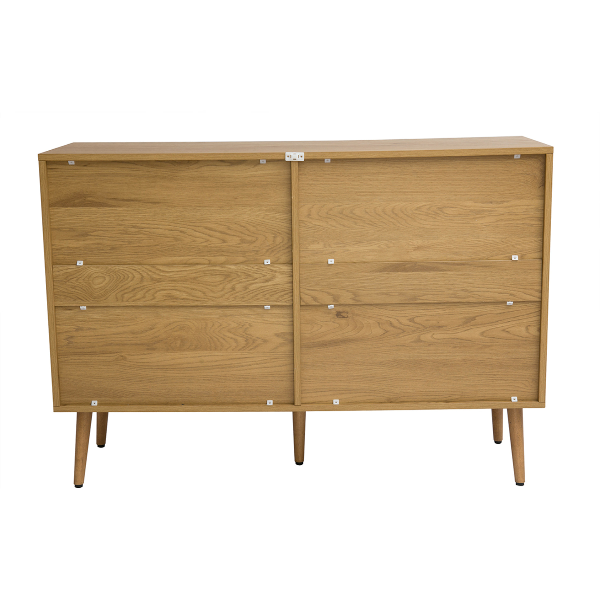 Commode finition bois clair, cannage en rotin et métal noir 6 tiroirs L120 cm MANILLE