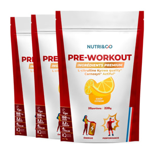 Pré-Workout en Poudre avec L-Citrulline, Carnosyn & Caféine - 220g Vegan - Lot de 3