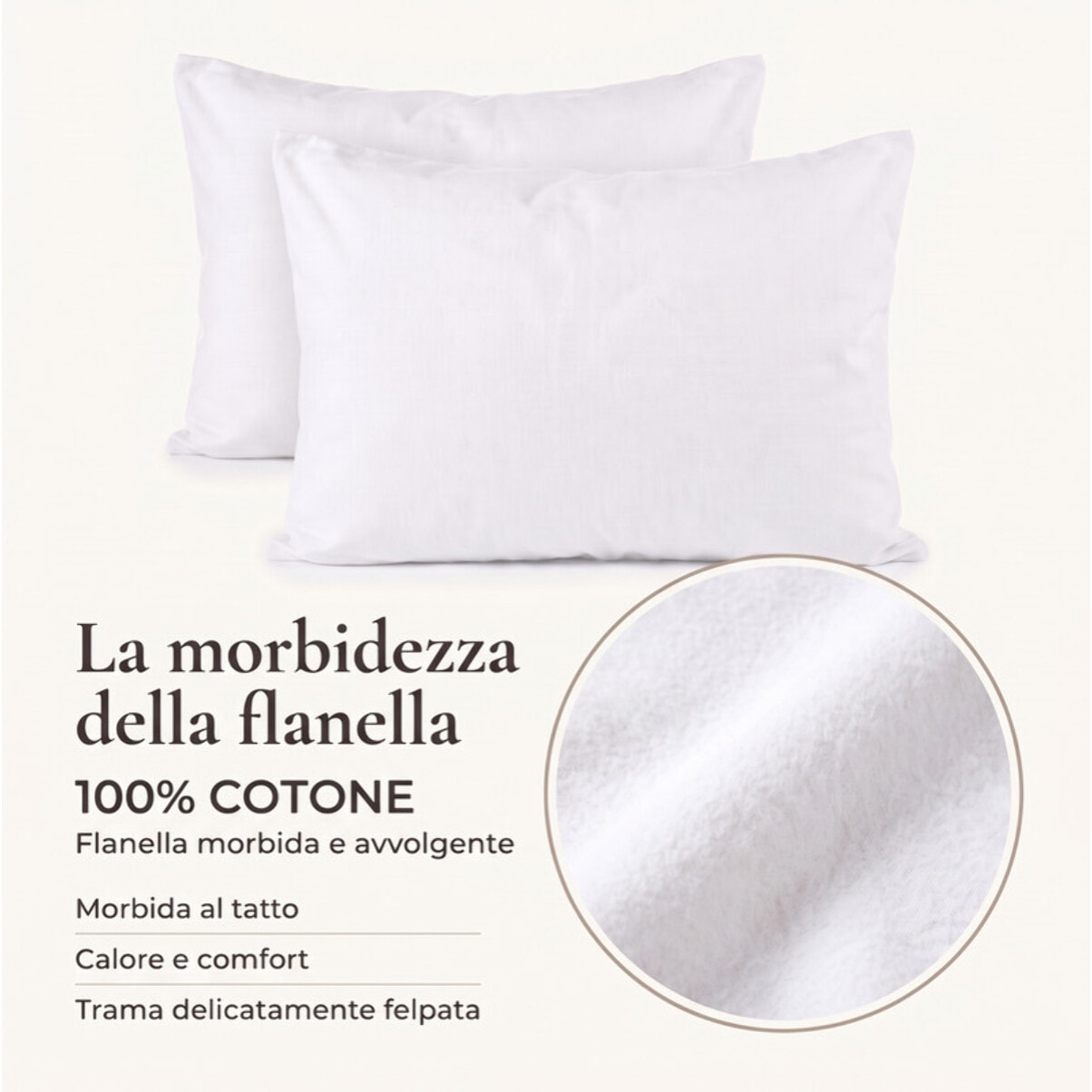 Coppia di federe in flanella 100% cotone - Bianco