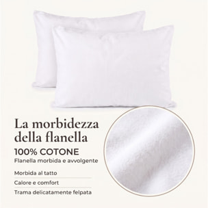 Coppia di federe in flanella 100% cotone - Bianco