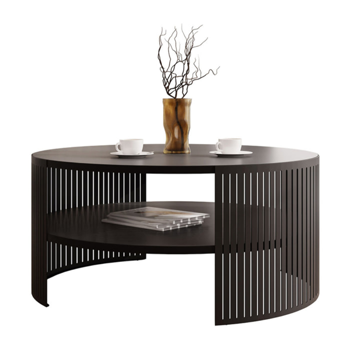 Cruz - table basse ronde - noir - 1 niche - 75 cm - Noir