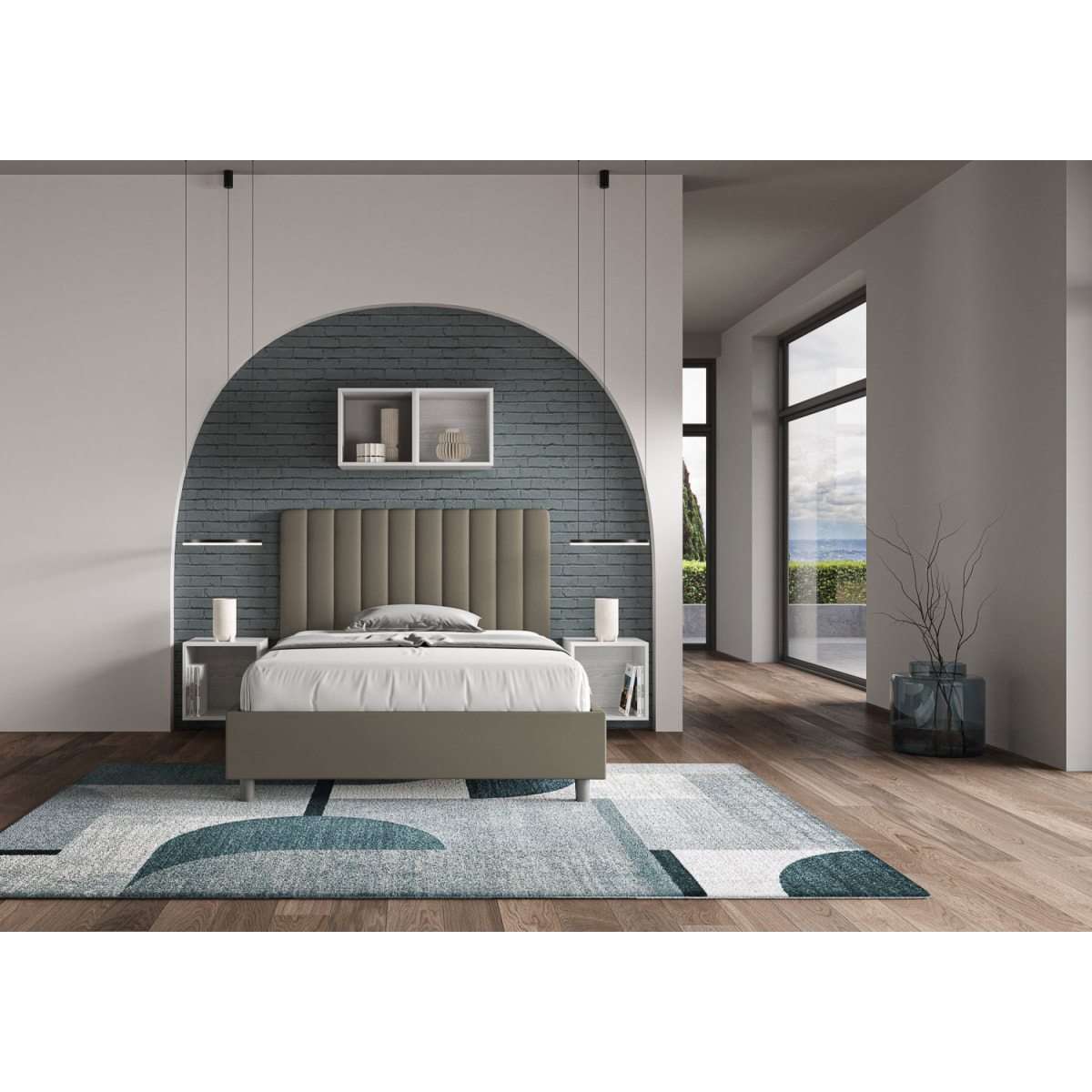 Letto una piazza e mezza contenitore imbottito 120x190 similpelle cappuccino Agueda