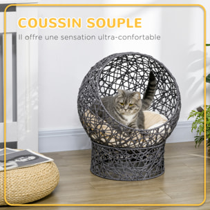 Panier tressé chat gris apia lit chat cosy grand confort dia. 50 x H.60 cm coussin moelleux beige inclus