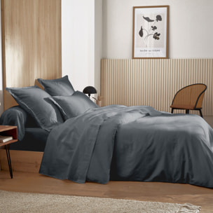 Housse de couette satin de coton rayures ton sur ton - Gris