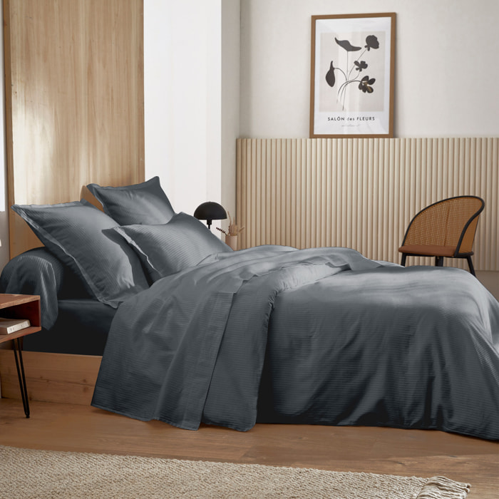 Housse de couette satin de coton rayures ton sur ton - Gris