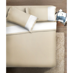 Completo letto bordo RASO IPERSAN Puro Cotone Bianco fondo Panna