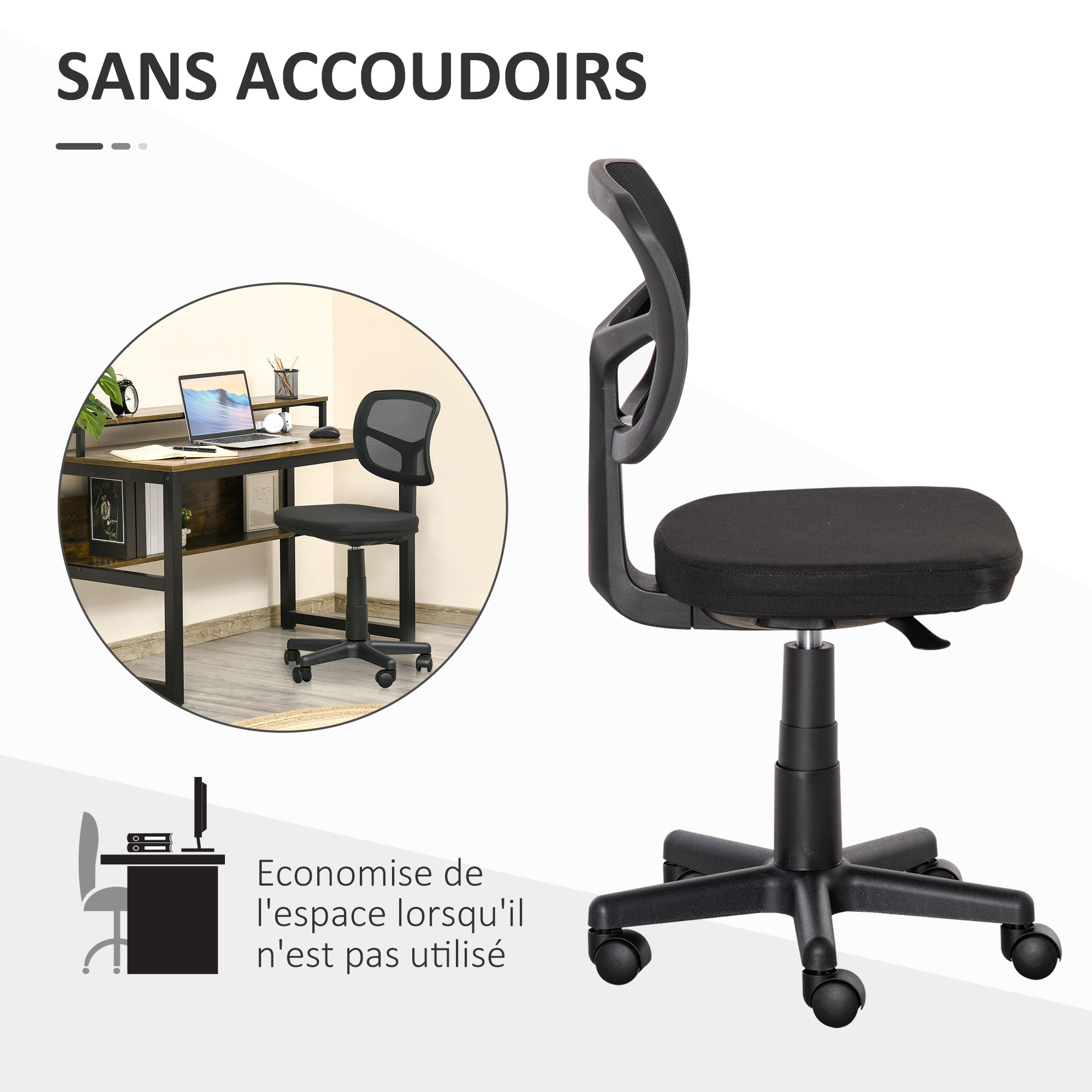 Chaise de bureau ergonomique hauteur réglable dossier enveloppant maille noir