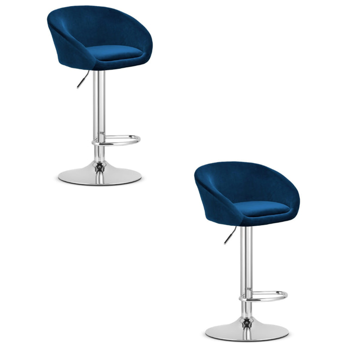 Set di 2 sgabelli da bar East in velluto blu e cromo
