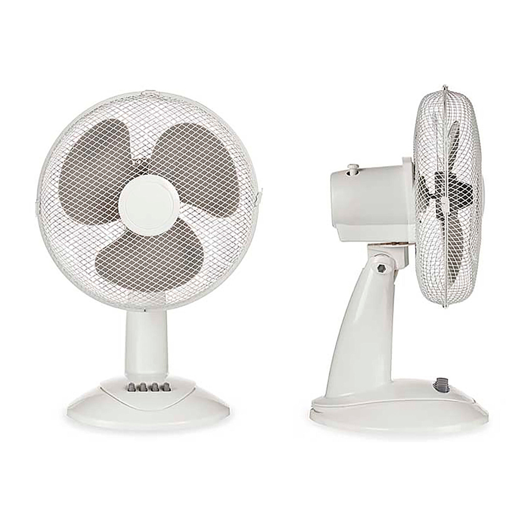 Ventilatore da tavolo con oscillazione di 75°. Potenza di 45W e 3 velocità.