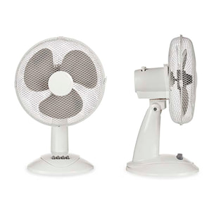Ventilatore da tavolo con oscillazione di 75°. Potenza di 45W e 3 velocità.