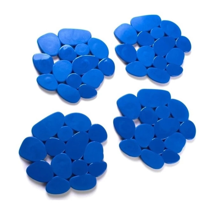 Lot de 4 Tapis antiderapants de douche ou baignoire PVC GALETS 12x13cm Bleu Marine MSV