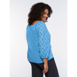 Fiorella Rubino - Blusa off shoulders con maniche in Sangallo - Azzurro