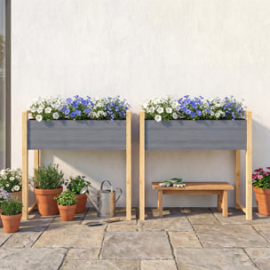 Jardinière design bicolore bois naturel et gris feutre drainage inclus