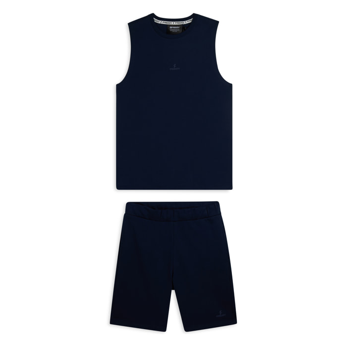 Completo sportivo in cotone con top smanicato e bermuda
