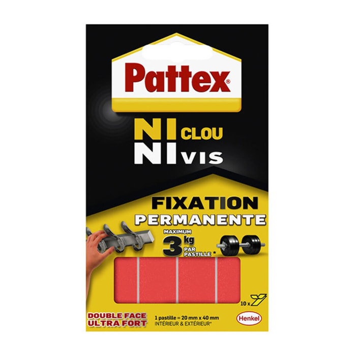 Pack de 2 - Pattex - Adhésif Fixation Ncnv Fixation Permanente 10 Pastilles 3Kg 20Mm*40Mm