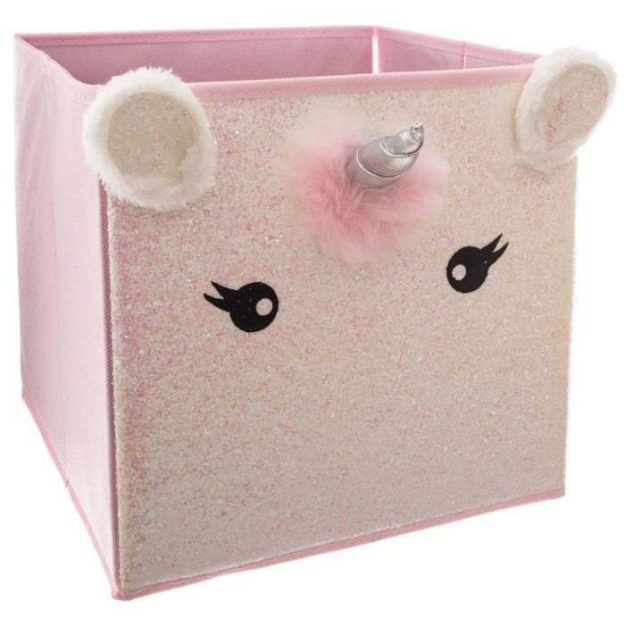 Caja de almacenamiento infantil unicornio color rosa - 29 x 39,5 x 29cm