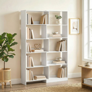 Estantería Expandible 5 Niveles, Librería para Libros Giratoria 350°, Ancho Ajustable, Convertible en en L, Recta o Compacta para Salón, Dormitorio, Estudio 111,5x23,8x163,7 cm Blanco
