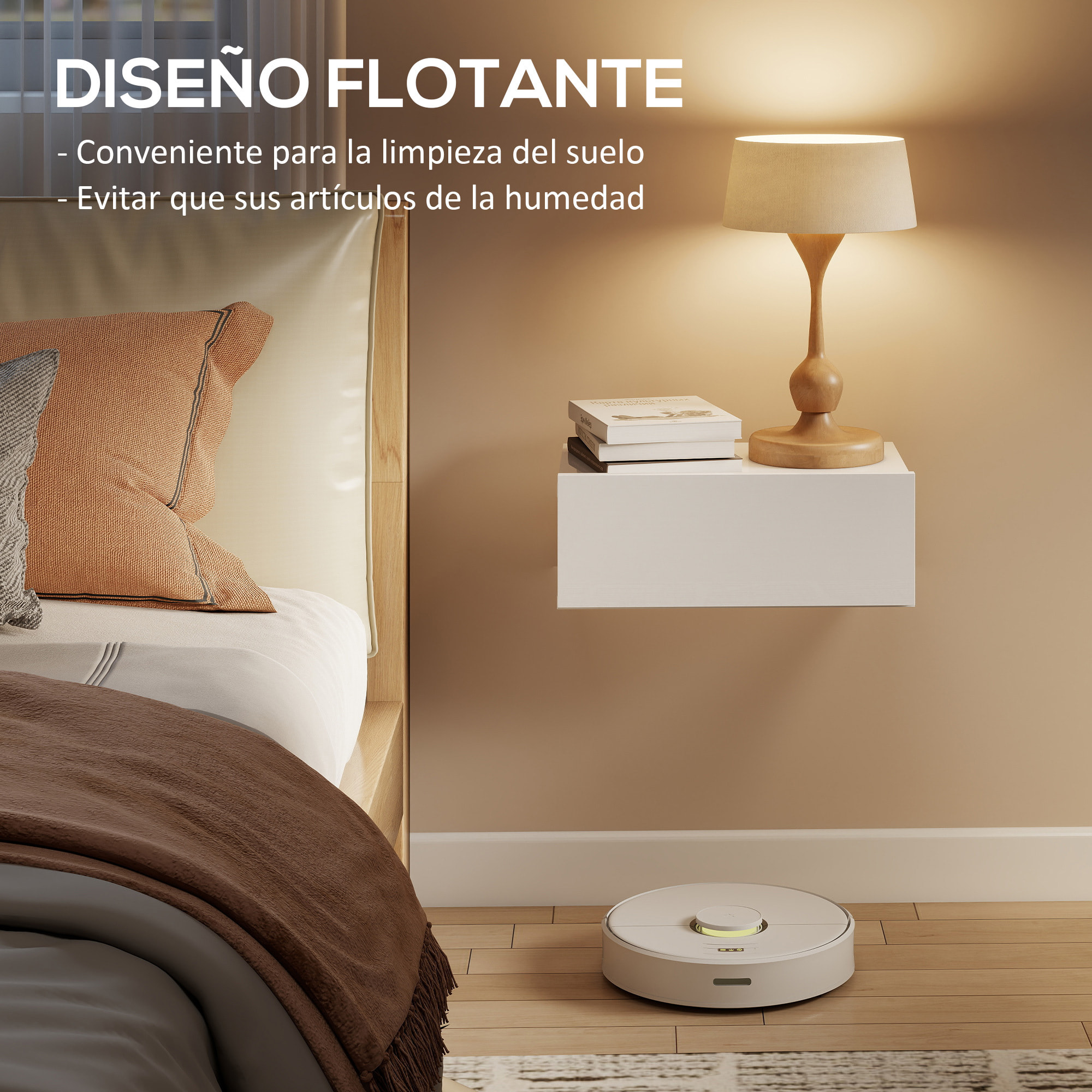 Juego de 2 Mesitas de Noche Flotantes con Cajón, Mesillas de Noche Dormitorio, Montado en la Pared, Estilo Moderno, para Sala de Estar, 40x30x15 cm, Blanco Brillo