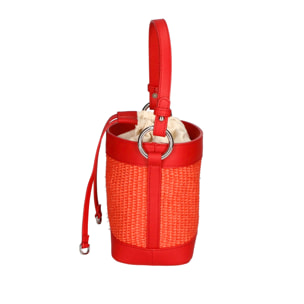 Borsa a secchiello da donna - Modello False - Misto pelle e tessuto - 16.0 x 13.0 x 10.0 cm