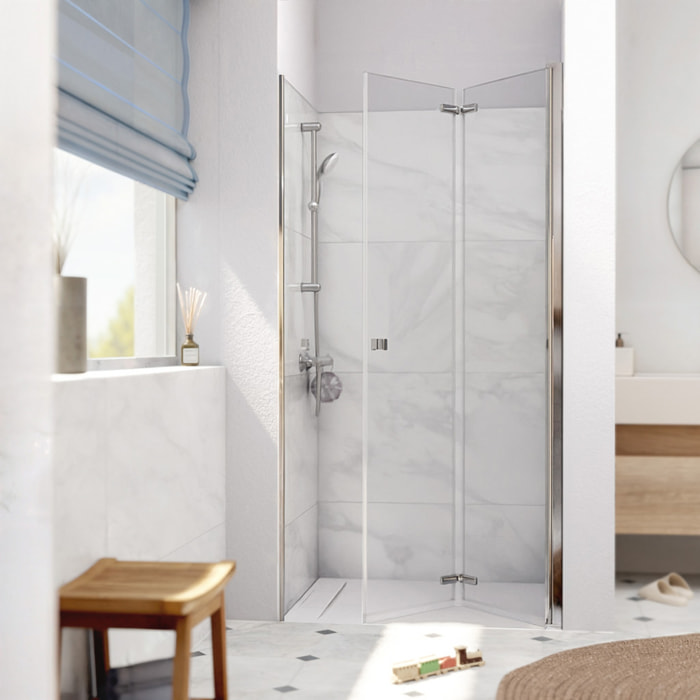 SK Porte de douche 90x196cm pliante anticalcaire avec profilé chrome brillant (SATSK90)