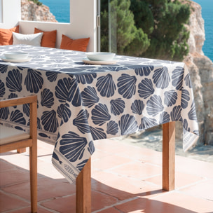Nappe imprimée anti-tâches COQUILLAGE BLEU