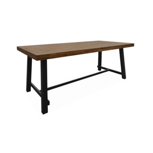 Table intérieur/extérieur en bois foncé. effet noyer et acier galvanisé noir. Fortaleza 190cm. 6-8 places