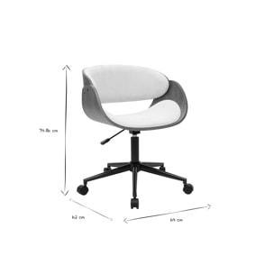 Chaise de bureau à roulettes design en bois foncé et tissu effet velours texturé beige BENT