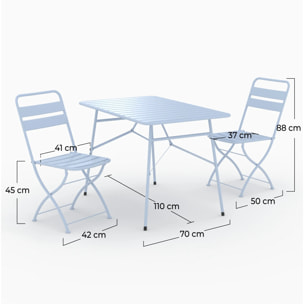 Table et chaises de jardin pliantes 4 personnes en métal bleu - Yumi