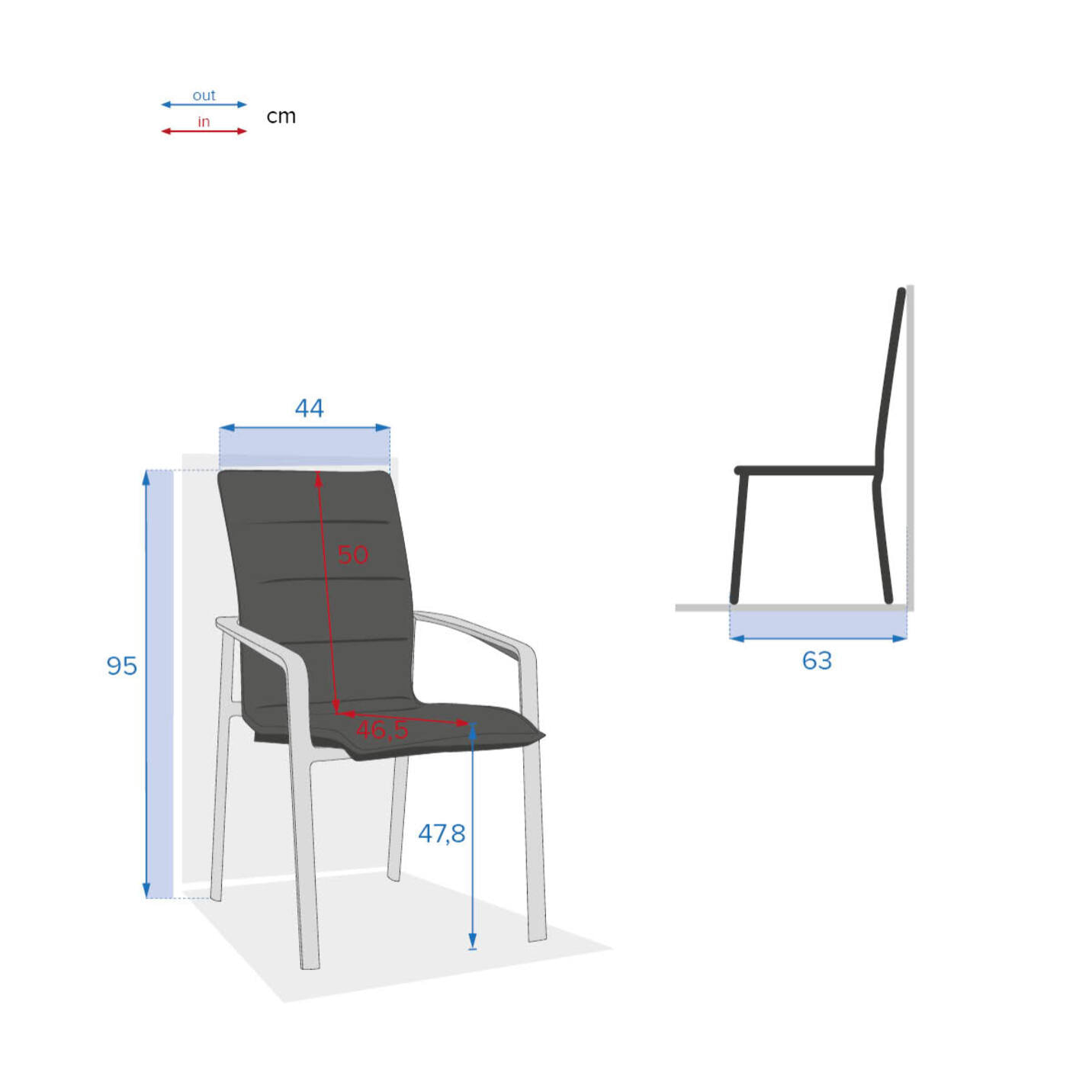 Fauteuil de jardin empilable "Diese" badiane & blanc en aluminium traité époxy