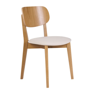 Chaises vintage en bois clair chêne et tissu effet laine bouclée blanc (lot de 2) LUCIA